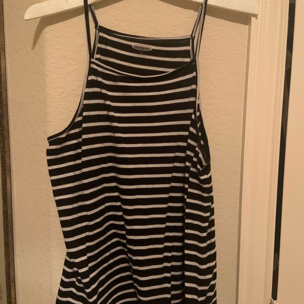 Black white striped halter tank